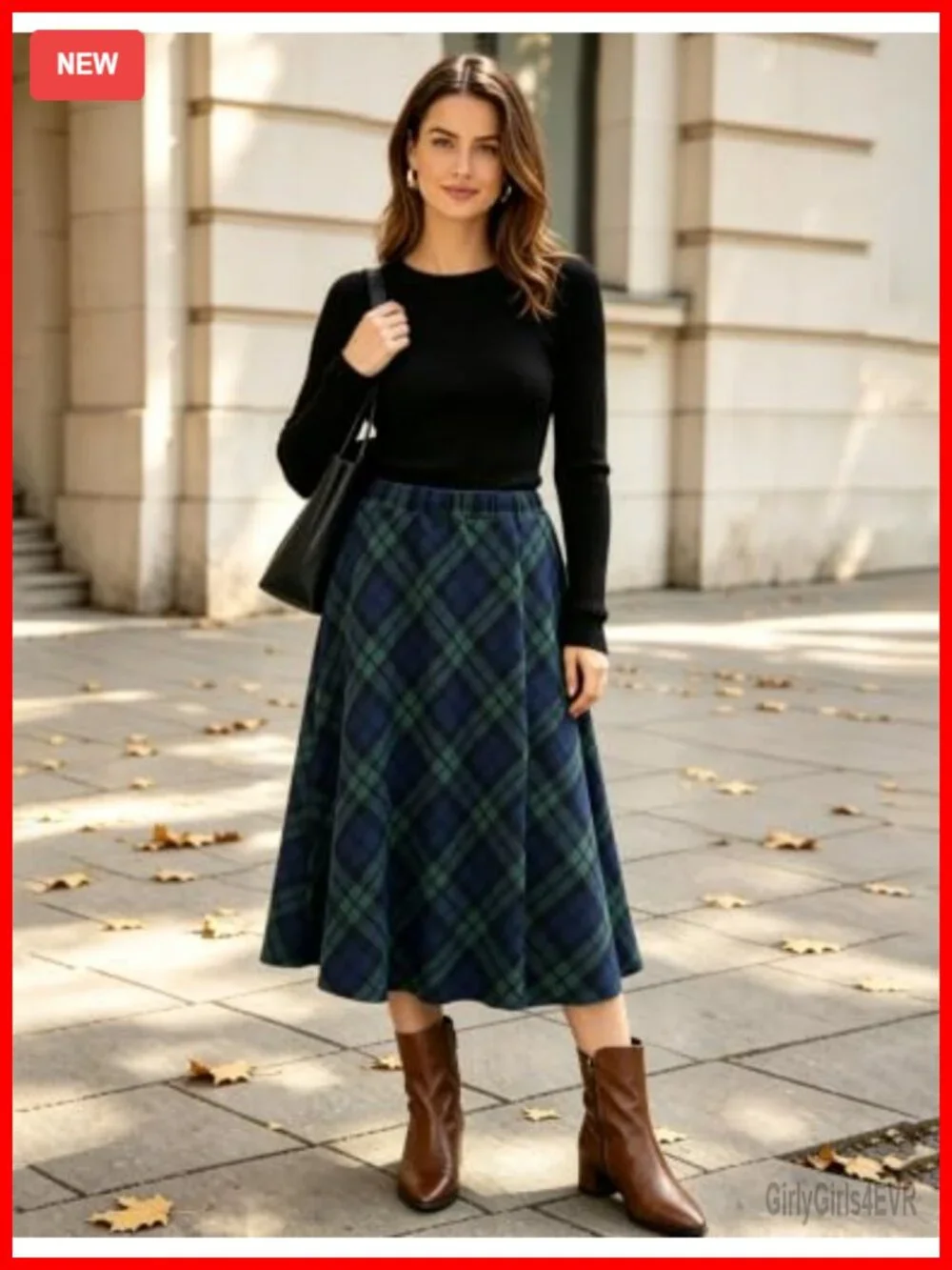Wool Blend Plaid Maxi Skirt High Waisted A-Line Pleated